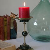Brass and green marble candlestick