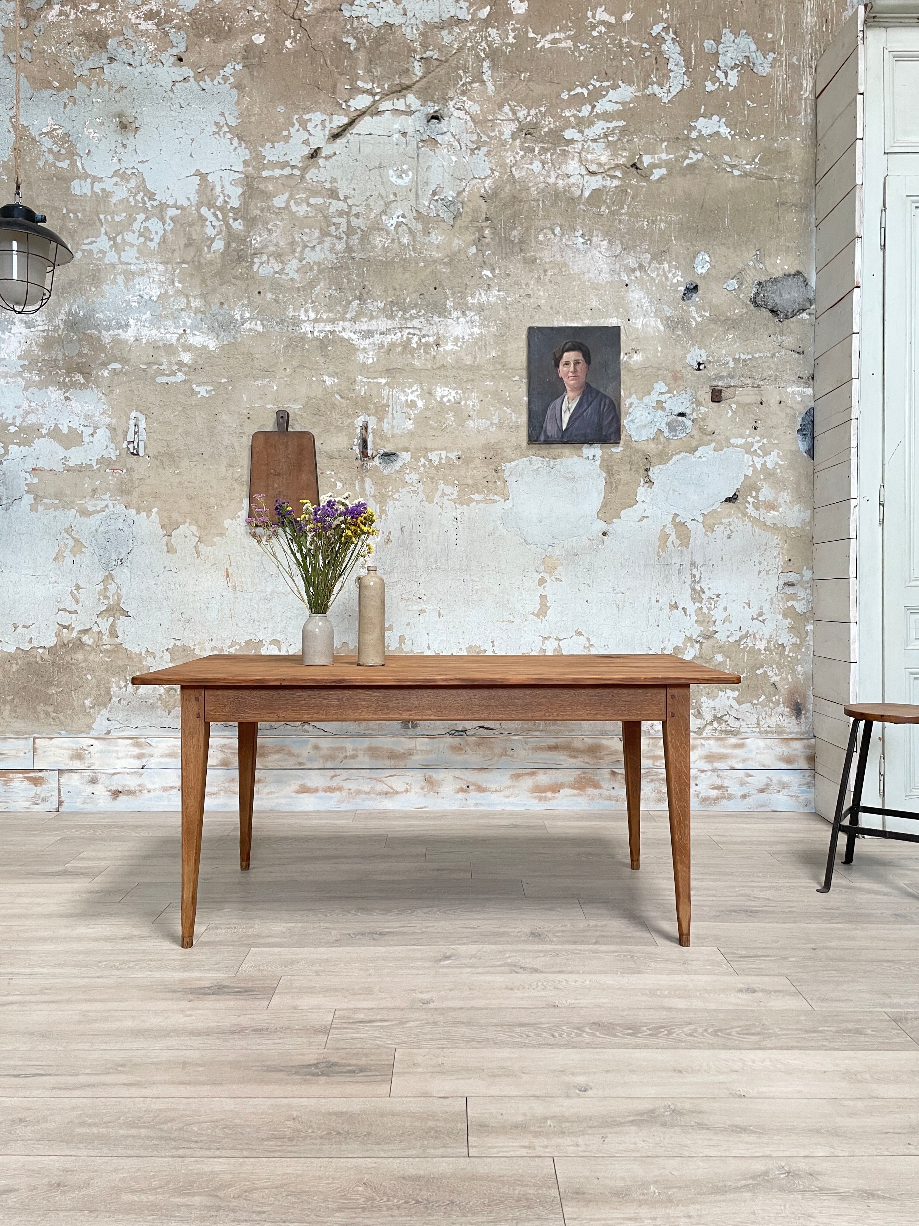 Vintage farmhouse table with spindle legs.