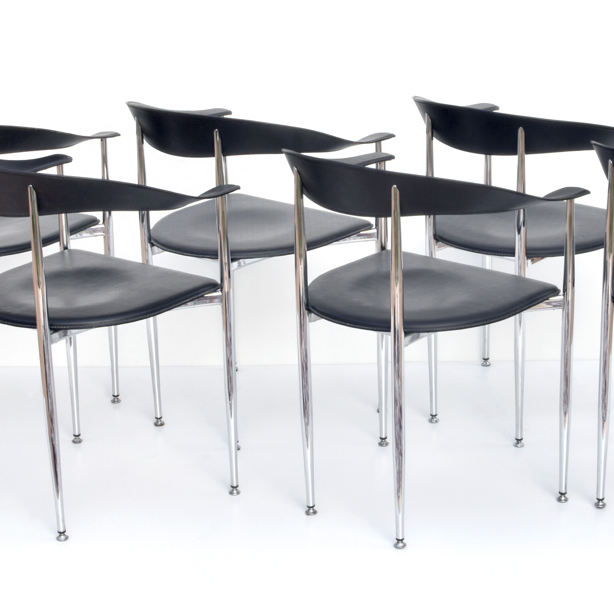 6 chaises chrome et cuir années 70