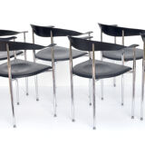 6 chairs chrome and leather 70s