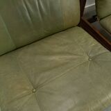 Green leather and oak wood armchair