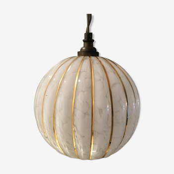 Suspension globe glass Clichy white and gold