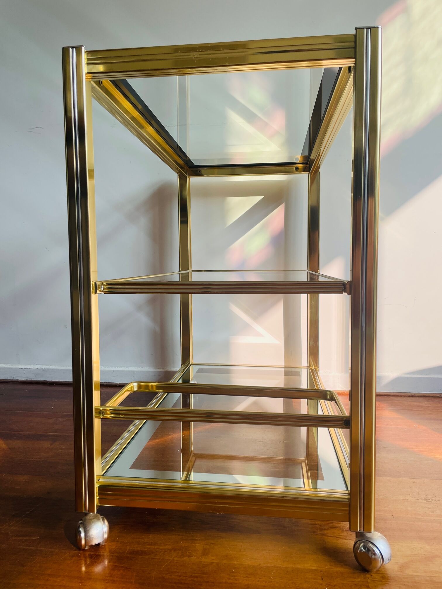 Vintage brass and glass bar cart, 1980