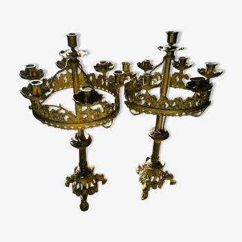 Pair of 7-light bronze candelabra mid-19th century