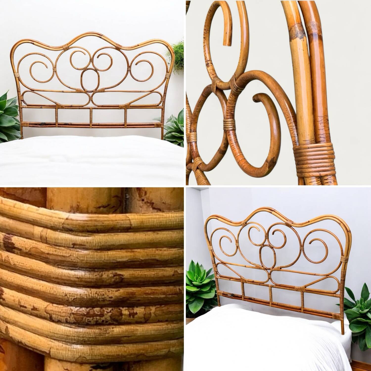 Bamboo and rattan headboard 160cm vintage 1960