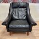 Large scandinavian armchair aage christiansen black leather and its ottoman 1950.
