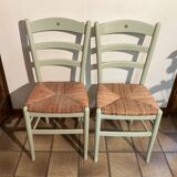 Pair of green straw sitting chairs