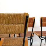 Suite of 6 chairs, wood straw and metal from the 50s