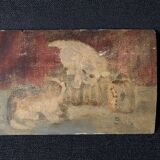 Petit tableau ancien signé, scène de chats, huile sur panneau, 1900