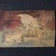 Small old signed painting, scene of cats, oil on panel, 1900