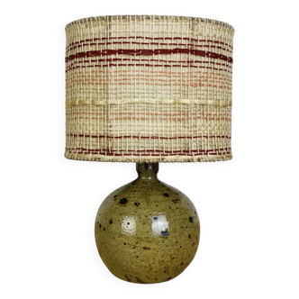 Pyrite stoneware ball lamp with vintage wool lampshade