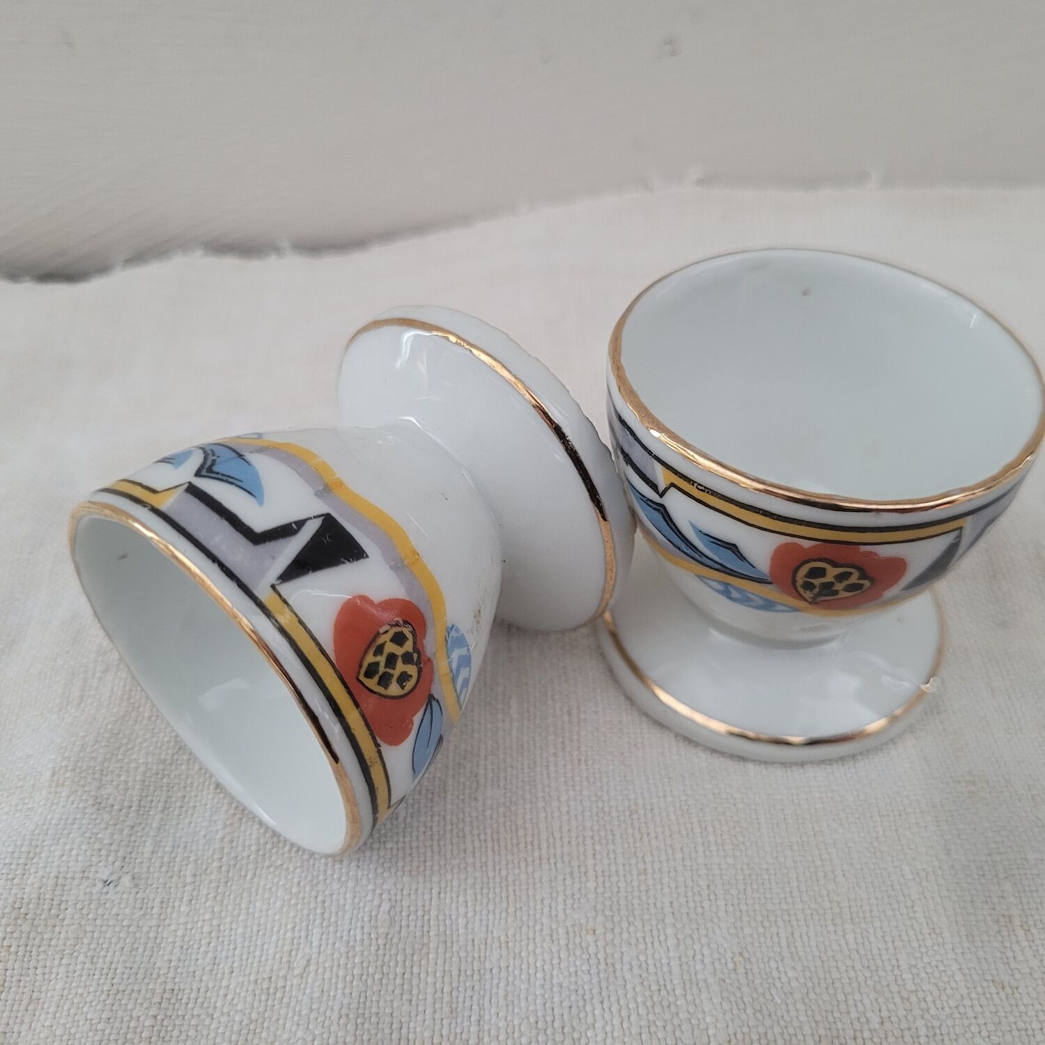 Porcelain egg cups MLV, geometric design, 1930s