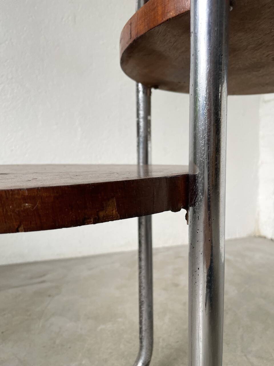 Sellette console art déco Bauhaus bois et chrome