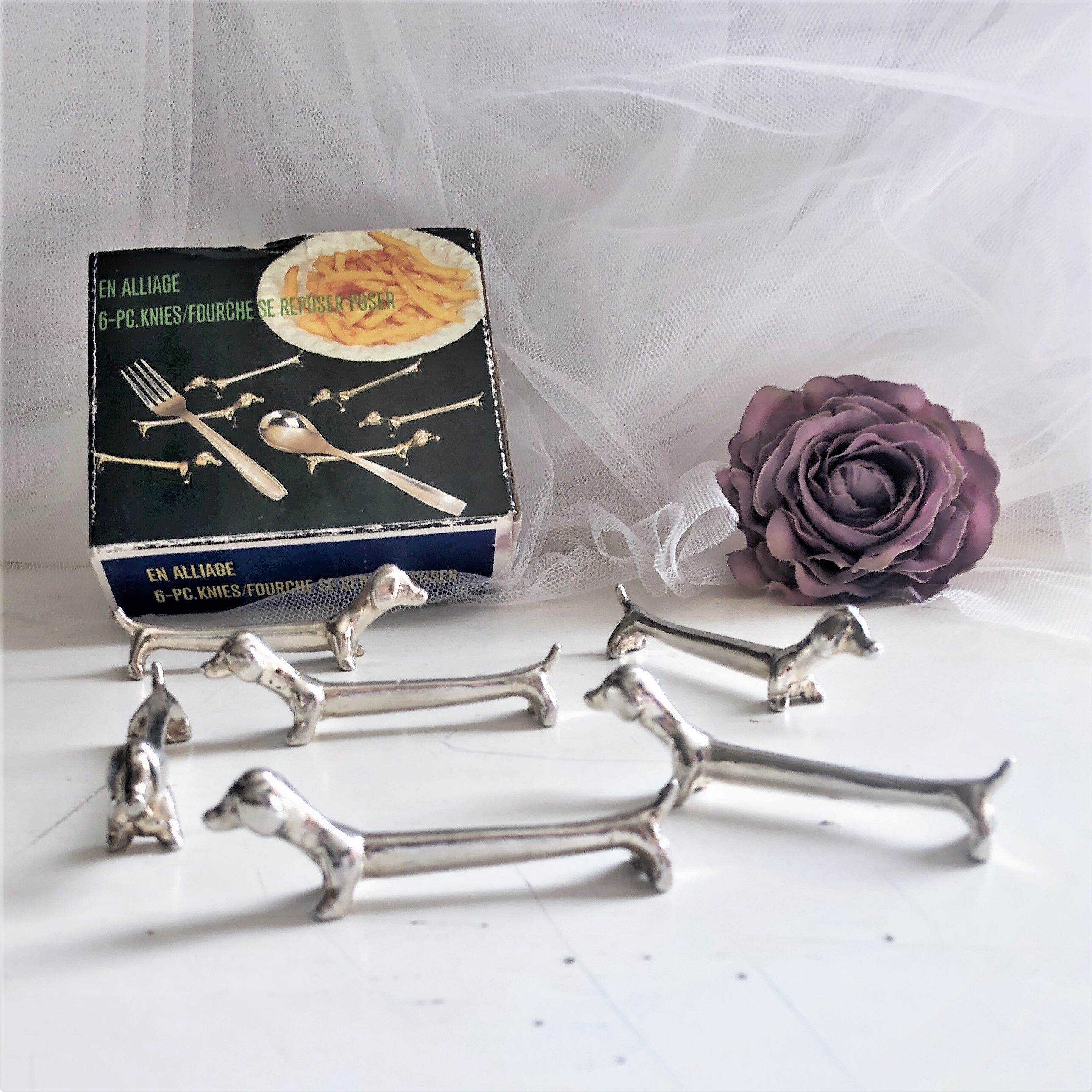 Lot de 6 porte-couteaux en métal argenté
