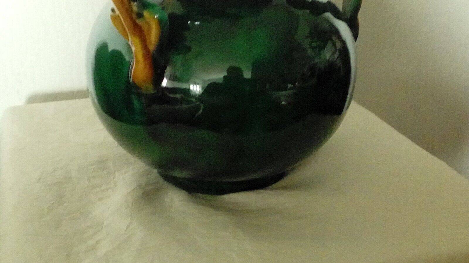 Earthenware vase with 3 handles of Vallauris oak leaves, 1950s vintage