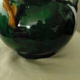 Earthenware vase with 3 handles of Vallauris oak leaves, 1950s vintage