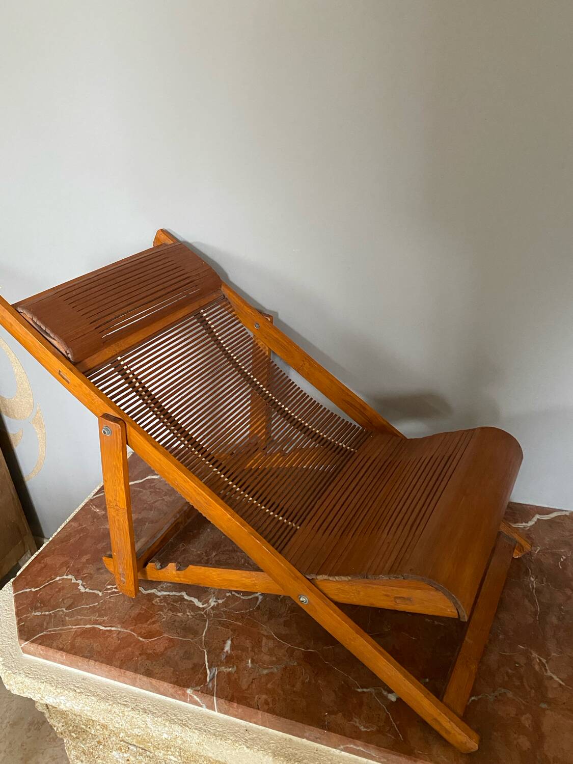 vintage folding bamboo deckchair for children
