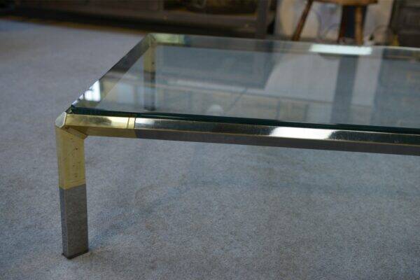 Glass and chrome metal coffee table by Philippe Parent France 1970's