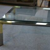 Glass and chrome metal coffee table by Philippe Parent France 1970's