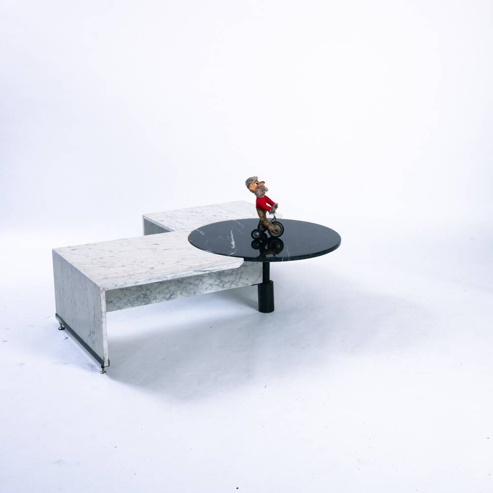 Table basse réglable en marbre noir et blanc italien, années 1980