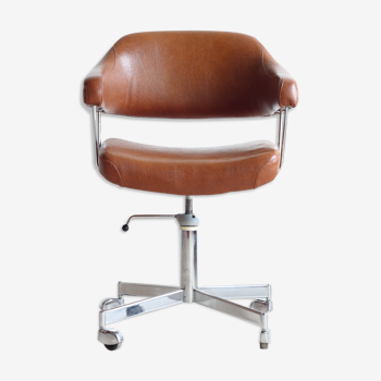 Fauteuil de bureau pivotant Strafor en métal chromé et simili cuir