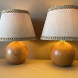 Set of 2 solid wood bedside lamps