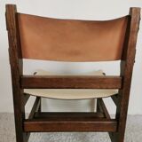 Series of 4 wooden and leather chairs