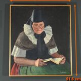Huile sur toile « polonaise à sa lecture » de a. markowicz – début xxe