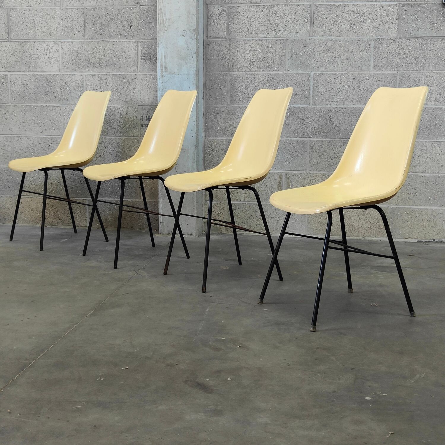 Set of 4 fiber and metal chairs by Miroslav Navratil for Vertex 1960