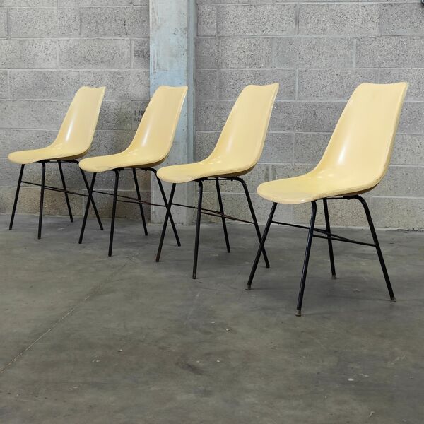 Lot de 4 chaises fibre et métal par Miroslav Navratil pour Vertex 1960