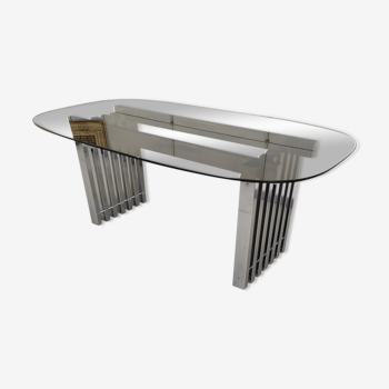 Chrome base diningroom table with smoked glass oval top