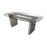 Chrome base diningroom table with smoked glass oval top