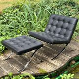 Barcelona armchair with ottoman design Mies Van der Rohe edition Walter Knoll 1980s, Set of 2
