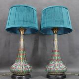 1960s Pair of Hand Painted Glass Table Lamps, Czechoslovakia