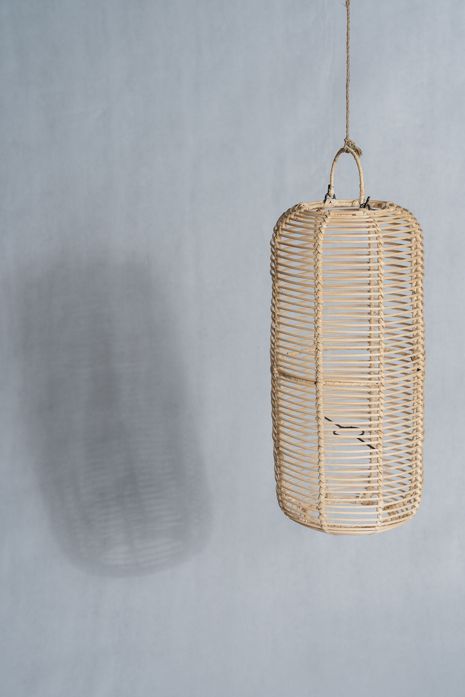 Large lantern-shaped rattan pendant lamp H50 D24