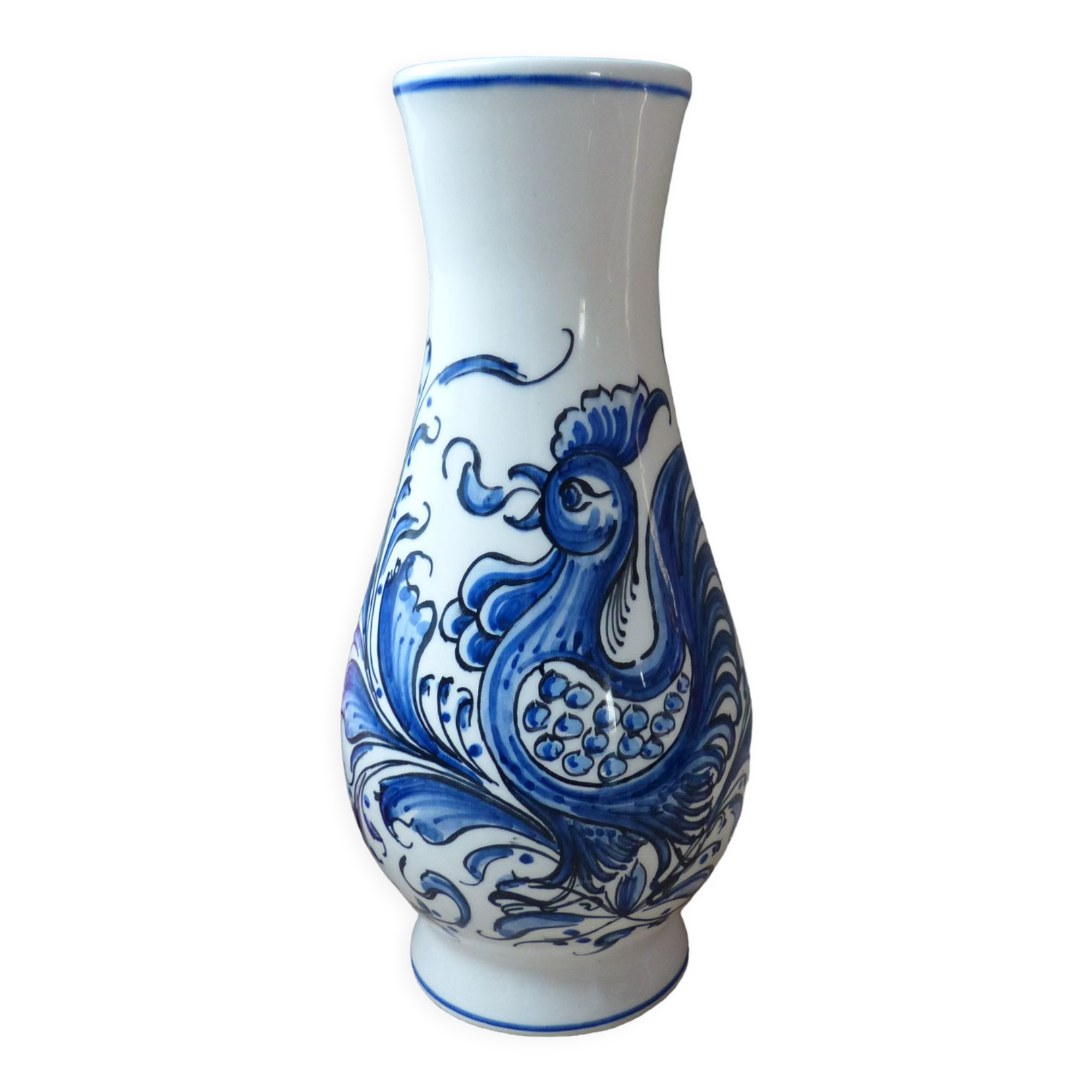 Ceramic Vase Bird Blue Hand-Painted Portugal