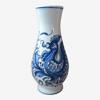 Vase en céramique coq oiseau bleu peint à la main portugal