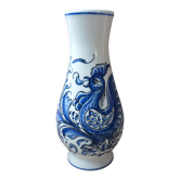 Vase en céramique coq oiseau bleu peint à la main portugal