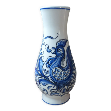 Vase en céramique coq oiseau bleu peint à la main portugal