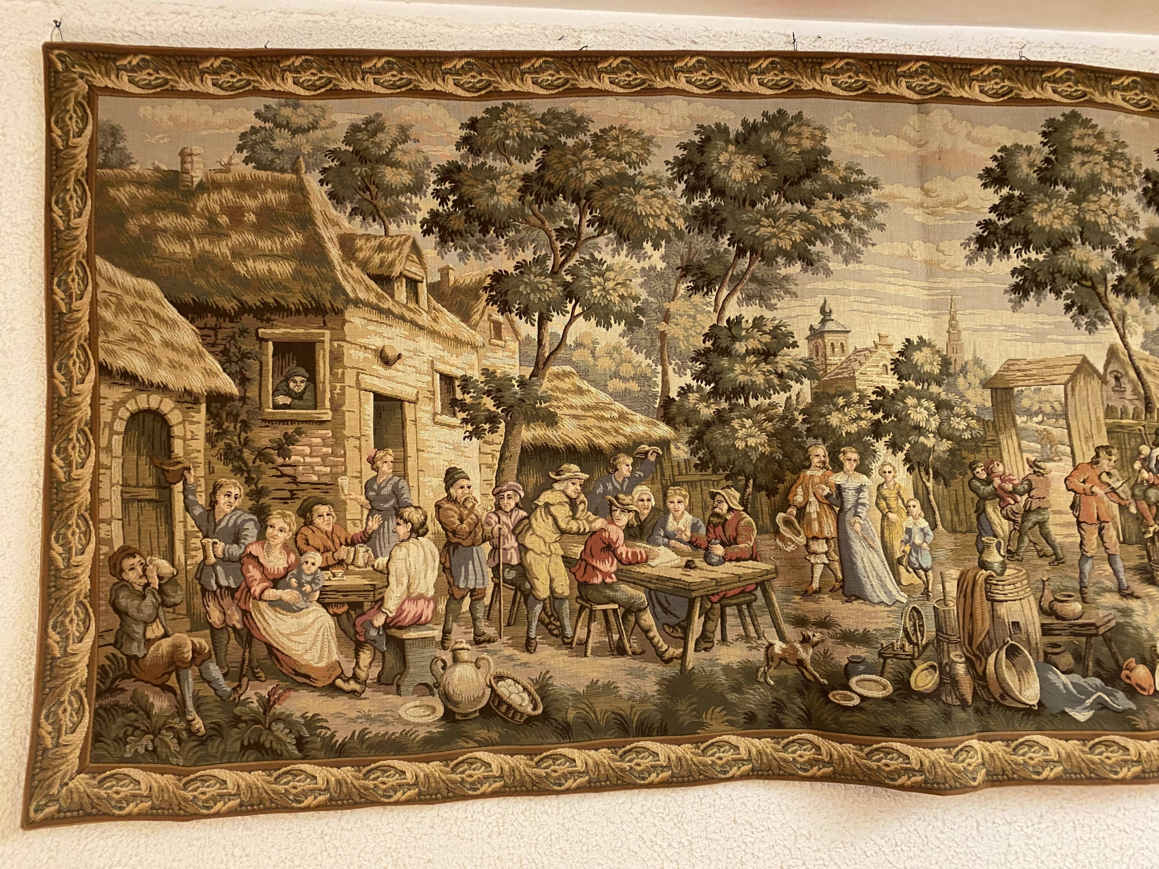 Tapestry of the Gobelins, village festival scene, perfect condition.