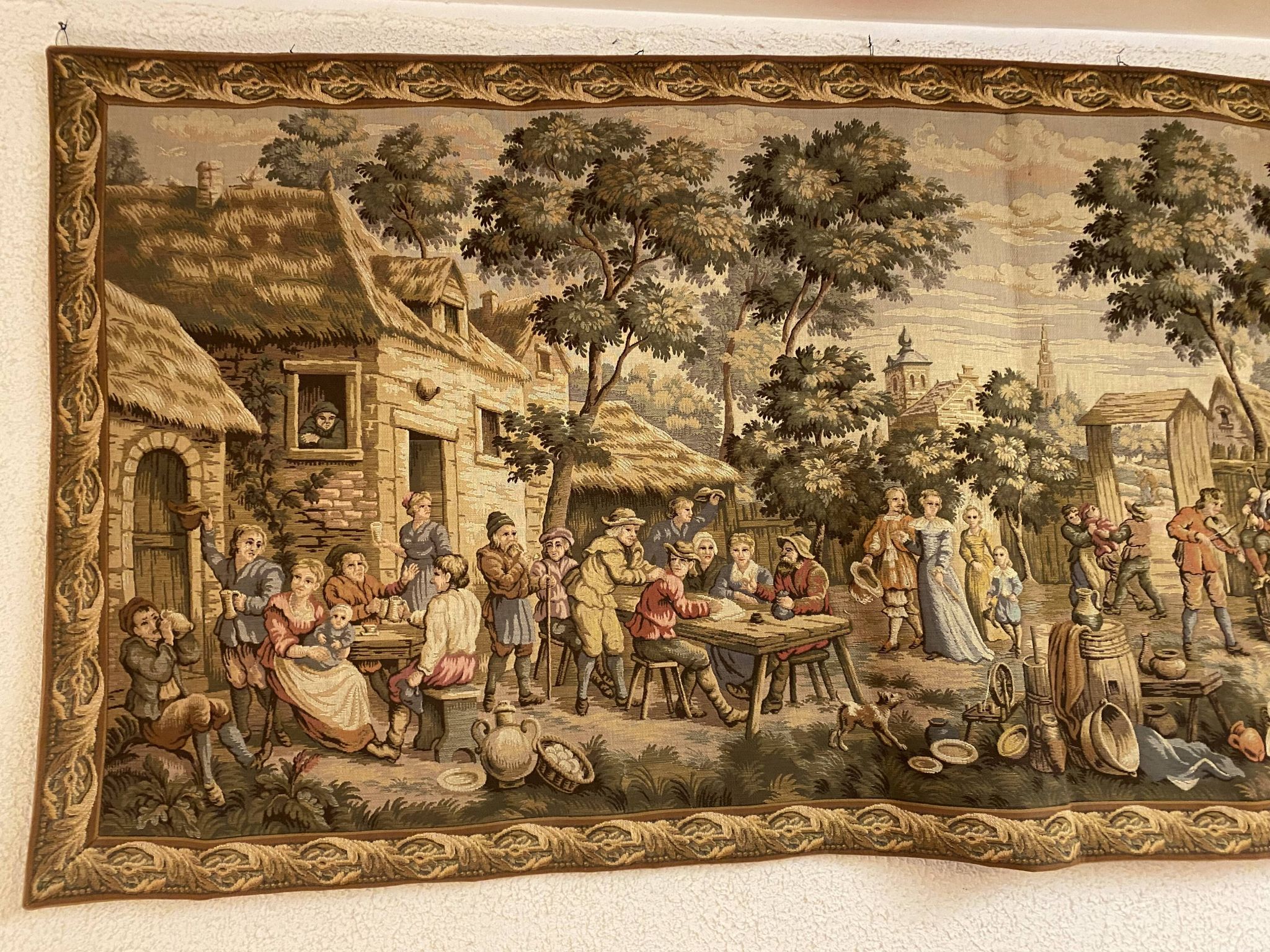 Tapestry of the Gobelins, village festival scene, perfect condition.