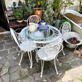 Garden furniture in white wrought iron and beveled glass early twentieth century