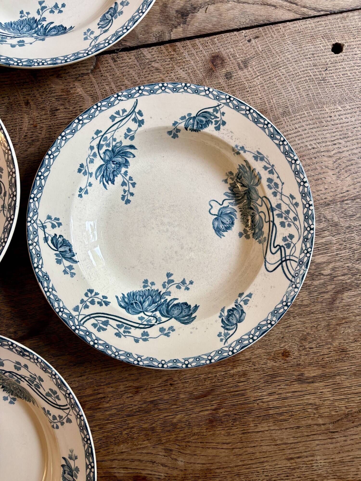 Set of 8 antique deep plates in ironstone, Royat from Sarreguemines.