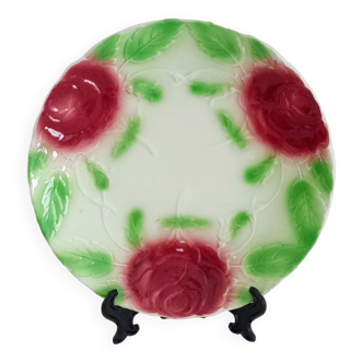 Plate in slip decoration pink flowers