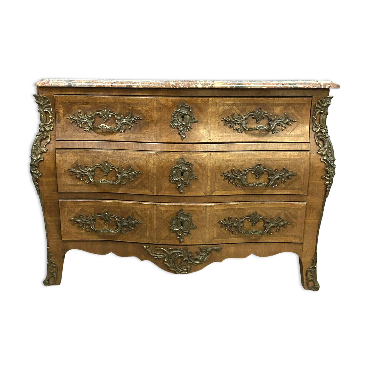 Convenient tomb Louis XV in precious wood marquetry around 1880
