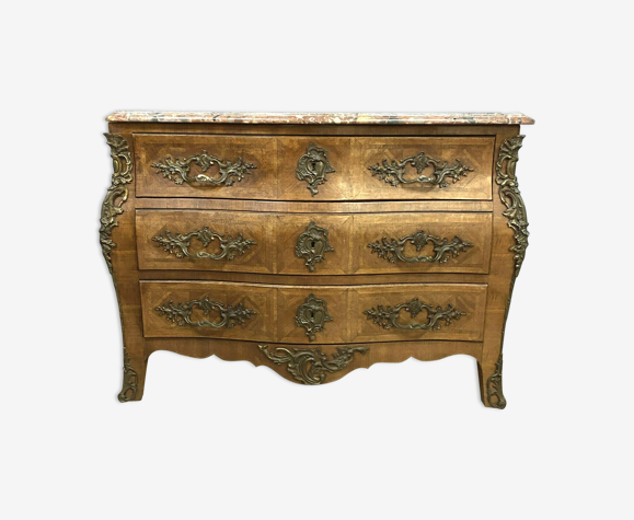 Commode tombeau Louis XV en marqueterie de bois précieux vers 1880