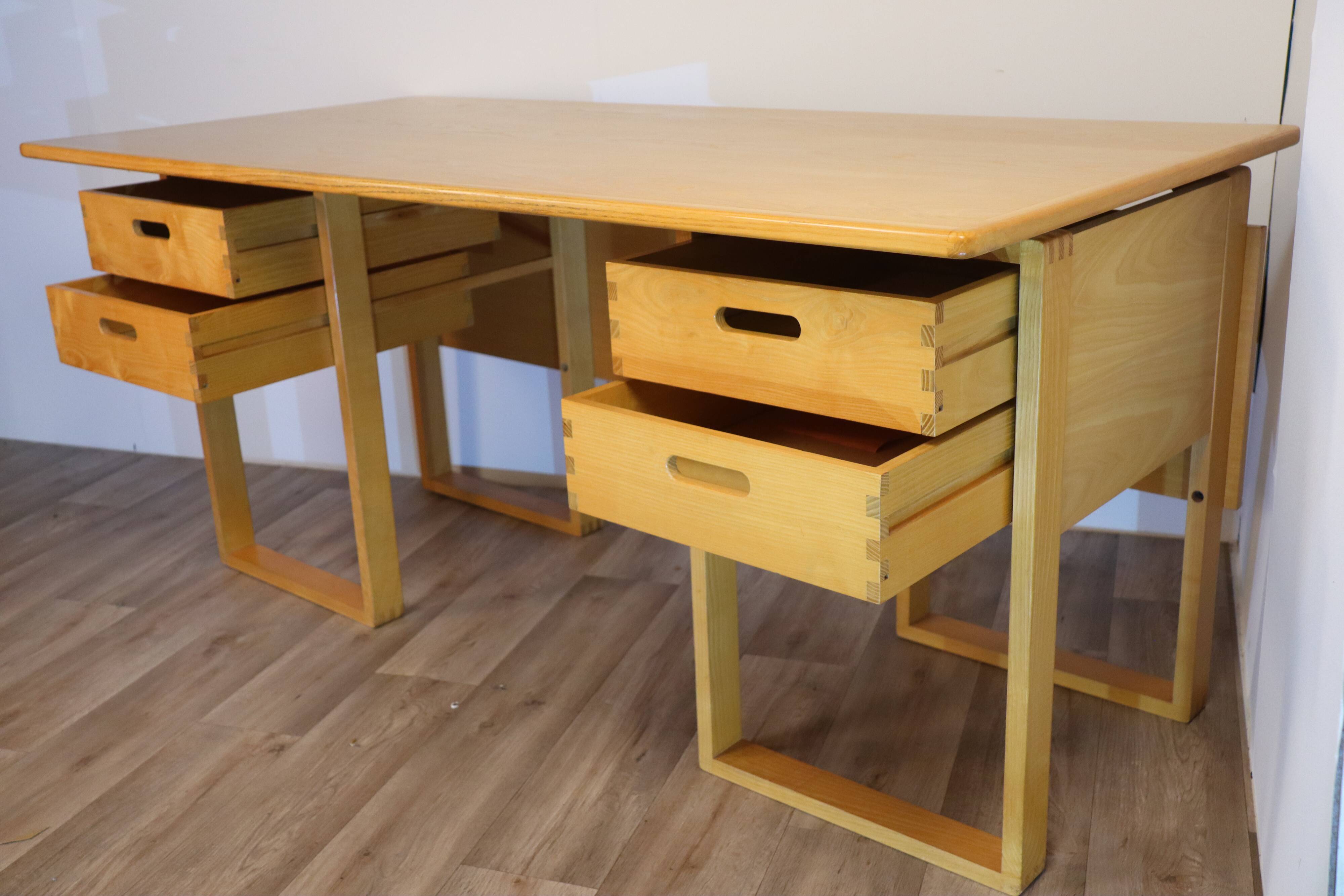 Vintage architect's desk in light wood circa 1970