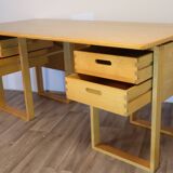 Vintage architect's desk in light wood circa 1970