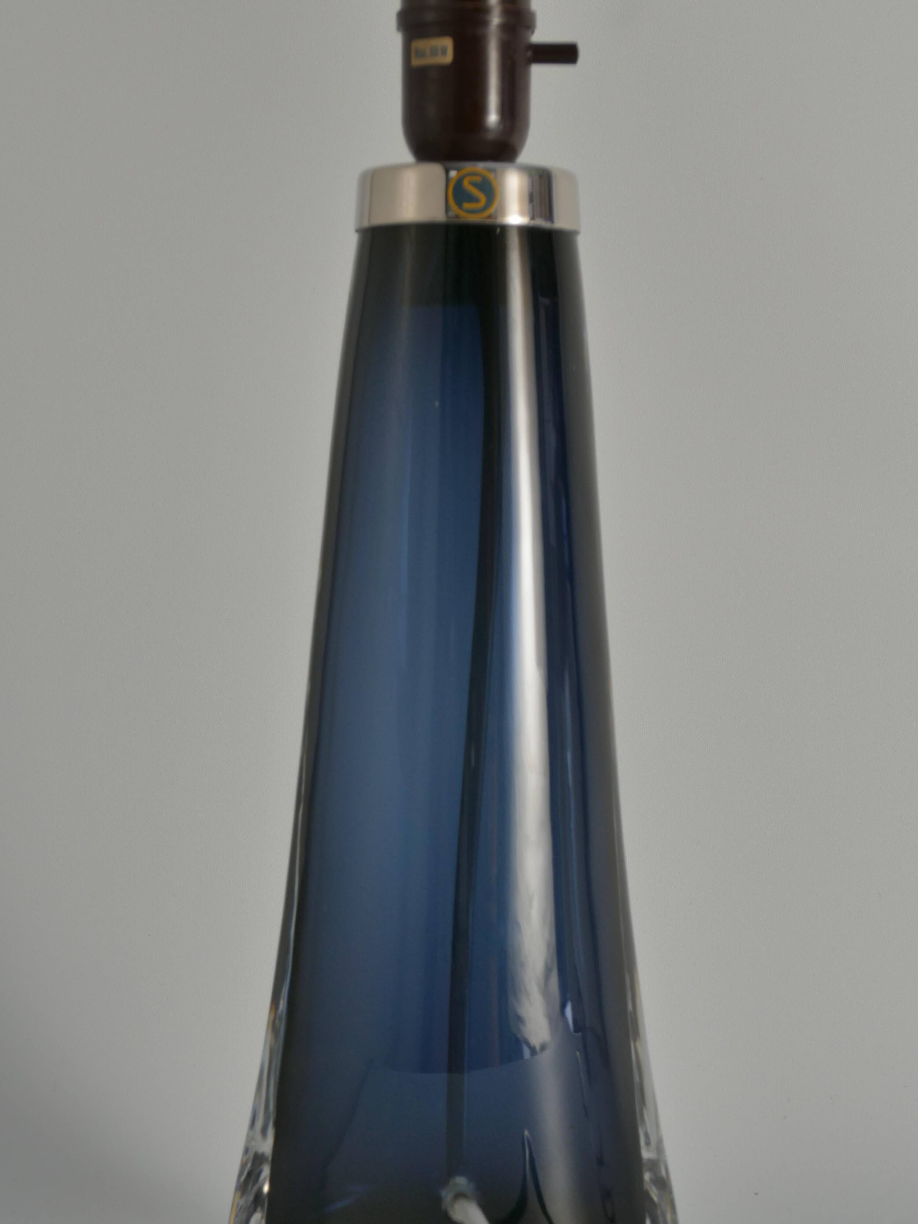 Blue Crystal Glass Table Lamp model RD 1566 by Carl Fagerlund, Orrefors, 1960s