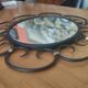 Miroir en fer forgé et bagues métal doré vers 1950 - 39cm